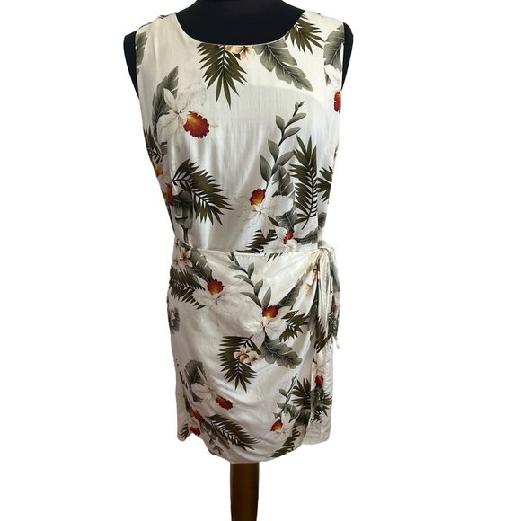 Two Palms, Beige & Green Floral Print Dress, Size L - Picture 1 of 7